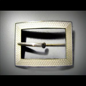 Vintage sterling silver white guilloche enamel buckle/sash brooch pin